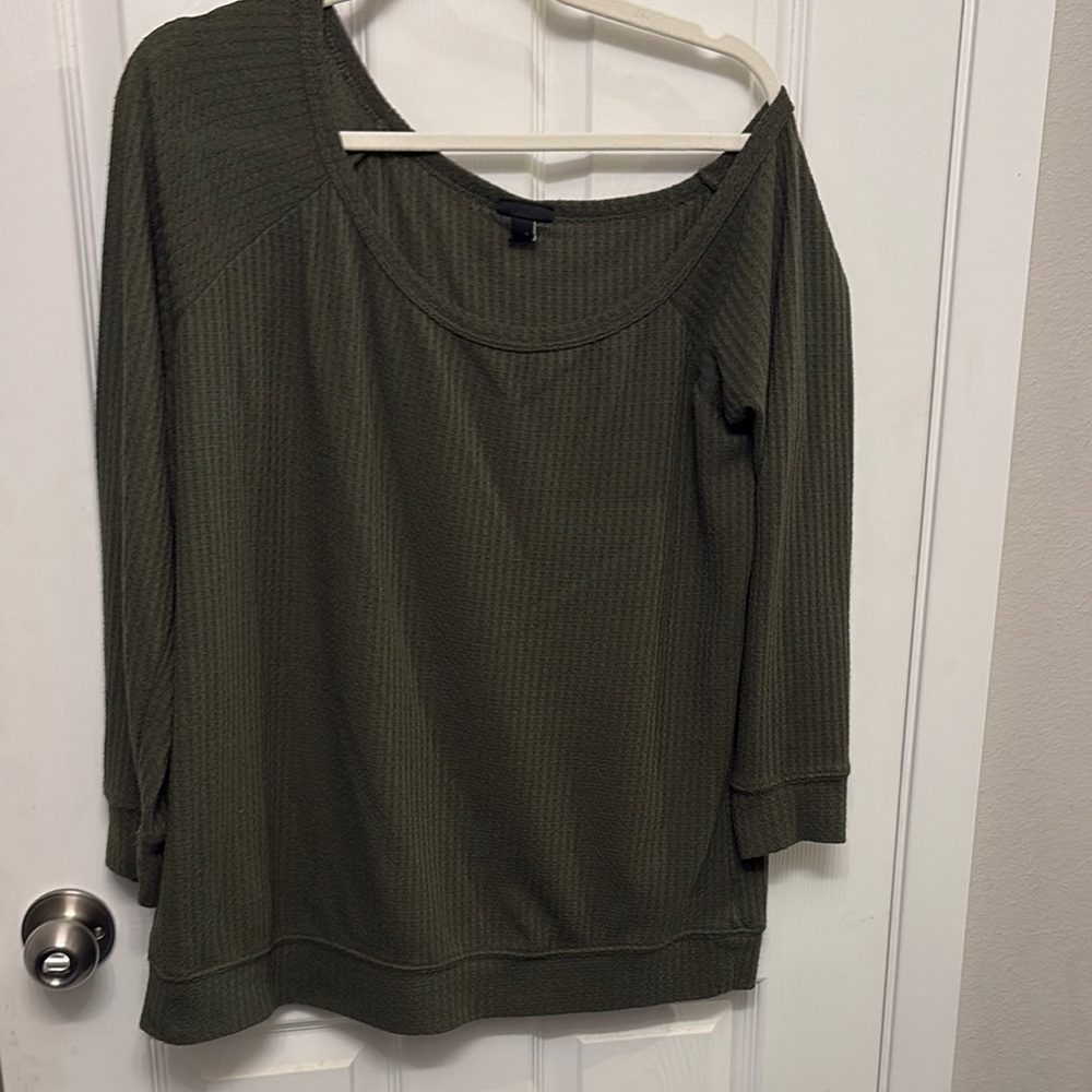 Green Ribbed Long Sleeve Top